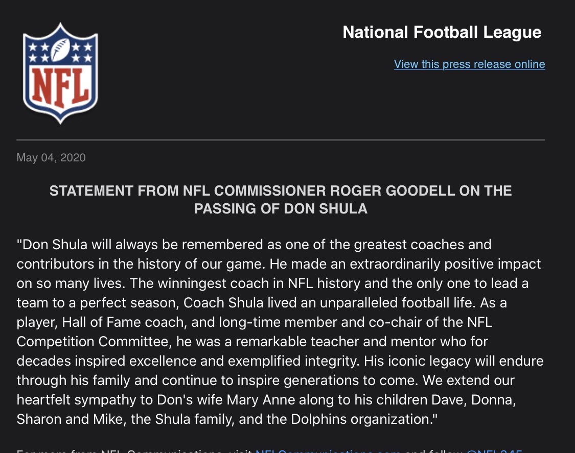 NFL mourns coaching legend Shula, Pro Sports